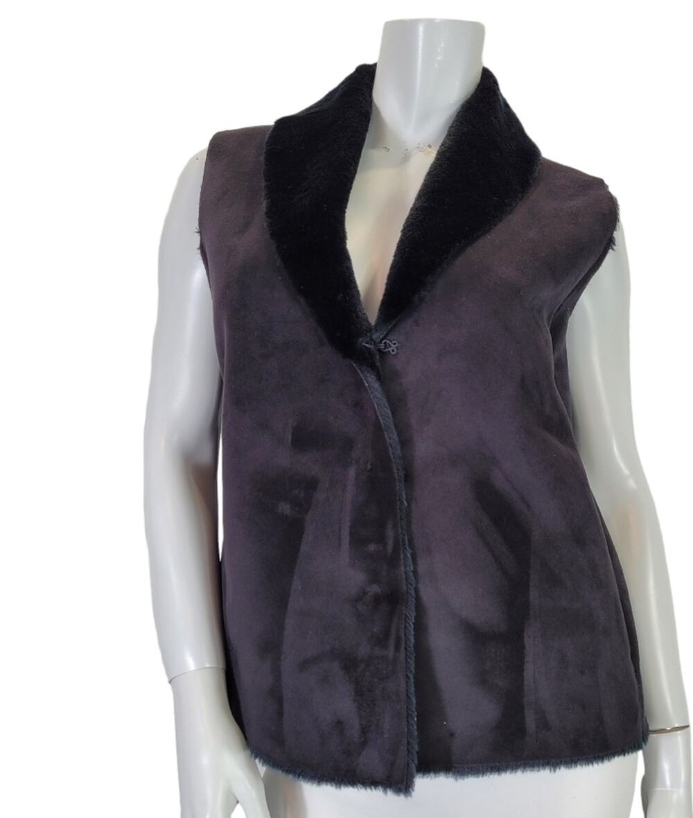 Ralph Lauren WMS SZ M Vest Black Shearling Penny Lane Style Faux Fur Washable